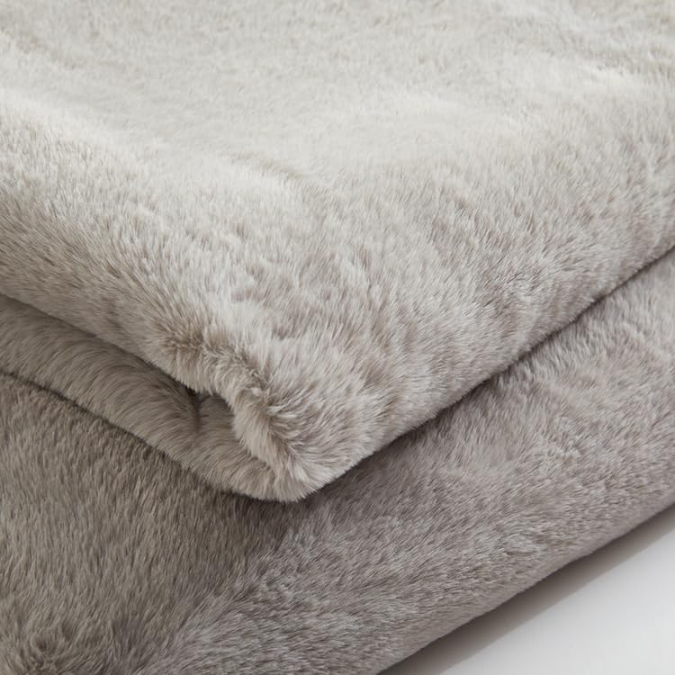 Double Sided Faux Fur Throw Blanket Silky Soft Oversized Afghan Machine Washable, Grey Striped Mink Chinchilla Shadow Fox (Neutr