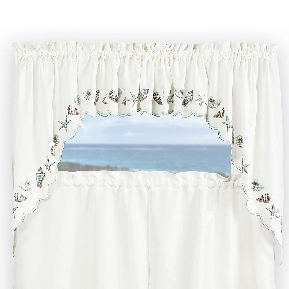 Renaissance Home Fashion Collections Etc Seashells Embroidered Swag Pair, 56' X 38', Sea Mist