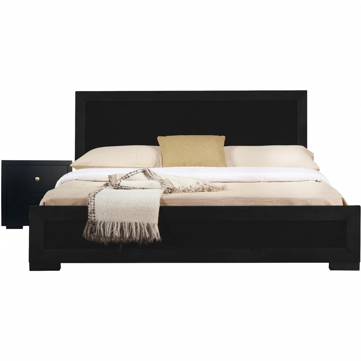 HomeRoots Moma Black Wood Platform Full Bed with Nightstand