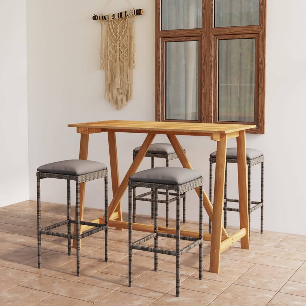vidaXL Patio Bar Set 5 Piece, Outdoor Bar Table and Stools with Wood Tabletop, Patio Furniture Set with Cushions, Dining Set for Garden, Farmhouse, Gray