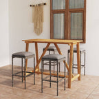 vidaXL Patio Bar Set 5 Piece, Outdoor Bar Table and Stools with Wood Tabletop, Patio Furniture Set with Cushions, Dining Set for Garden, Farmhouse, Gray