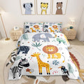 Kids Zoo Animal Comforter Set Cute Wild Animals Bedding Set Cartoon Safari Wild Print Comforter For Boys Girls Children Teens Be