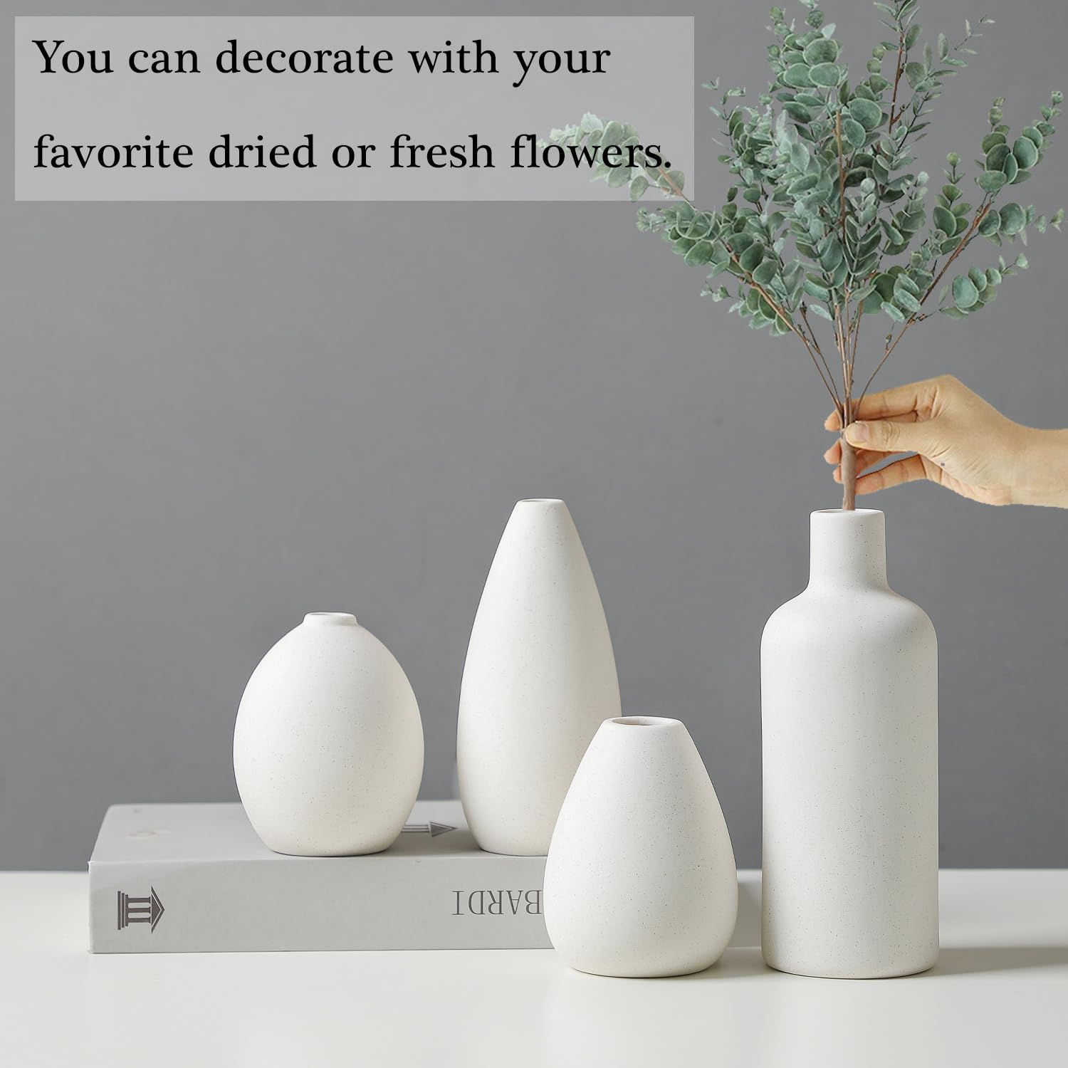 Cemabt White Ceramic Vase Set - 4 Small Vases For Flowers, Unique Flower Vases For Centerpieces, Decorative Modern Vases For Hom