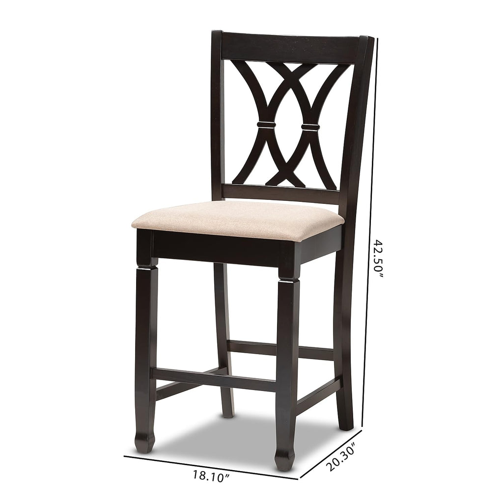 Baxton Studio Reneau Contemporary Fabric Cut-Out Back Counter Stool, Sand Brown and Espresso, 2-Pieces/Set (153-2PC-9595-HT)