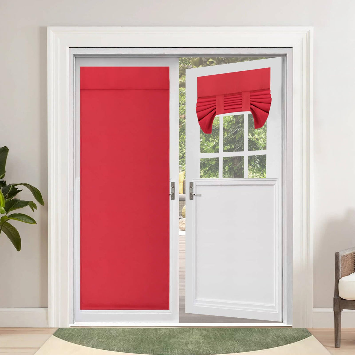 Outdoorlines Blackout French Door Curtains, Privacy Thermal Insulated Tie Up Glass Shades, Easy To Install Tricia Window Drapes, Front Door Curtain, W26 X L68 Inch, Christmas Red, 1 Panel