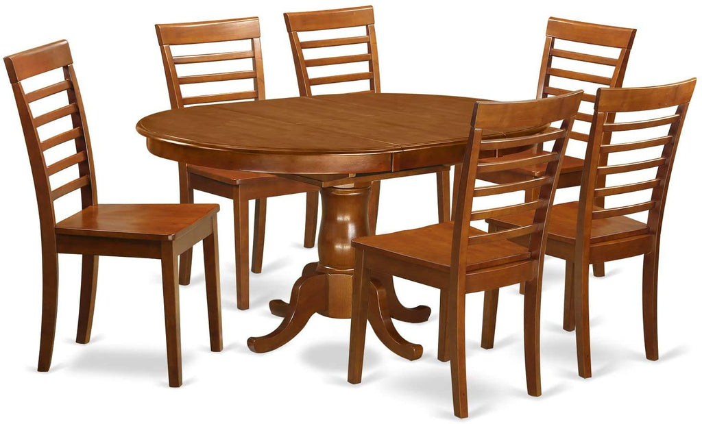 East West Furniture POML7-SBR-W 7 Piece Kitchen Set Consist of an Oval Table with Butterfly Leaf and 6 Dining Room Chairs, 42x60 Inch