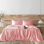 Candoury Satin Sheets Bed Set 4 Pcs, King Size Silky Bedding Set, Soft And Durable Pillowcase, Flat Sheet And Fitted Sheet, Hotel Luxury Bed Sheets Set(King, Blush)