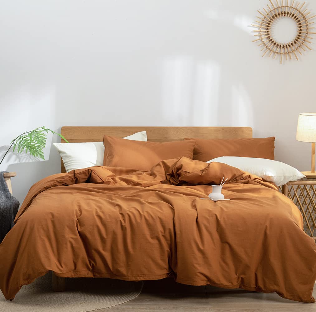 Doneus Duvet Cover Queen Size, 100% Washed Cotton Duvet Cover Set Linen Like Textured Breathable Durable Soft Comfy Bedding Set