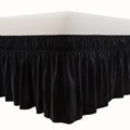 Meila Wrap Around Bed Skirt Three Fabric Sides Elastic Dust Ruffled 14 Inch Tailored Drop,Easy To Install Fade Resistant-Black,