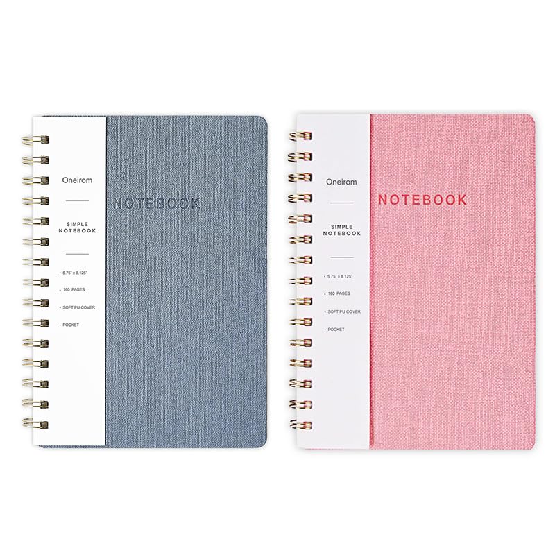 Spiral Notebook -A5 College Ruled Journal With Inner Pockets And 160 Pages,Pu Leather Cover Business Journal, Twin-Wire Binding