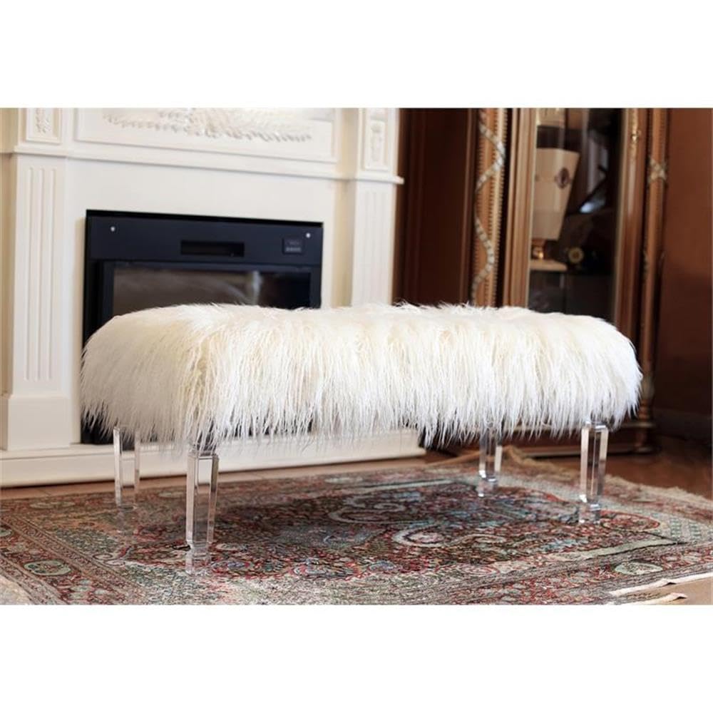 Best Quality Furniture Rectangle Fur Bench, White
