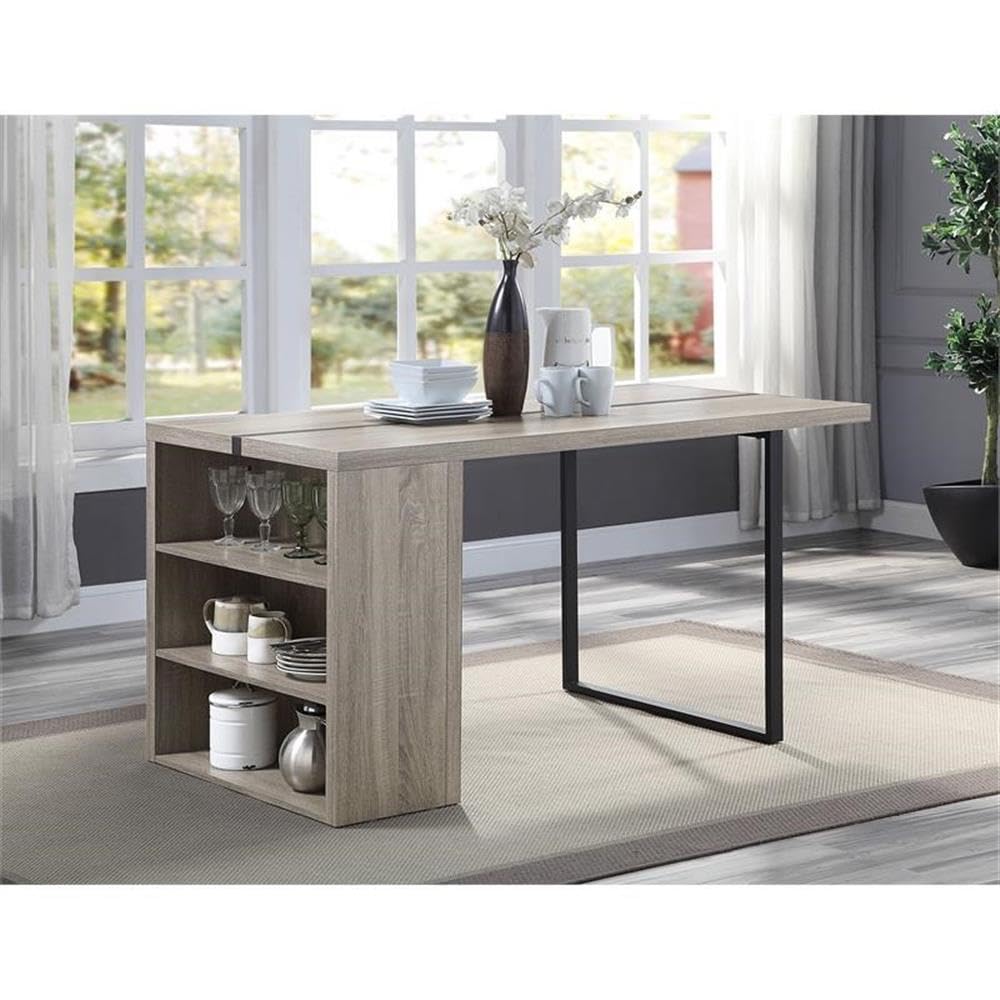 Acme Patwin Wooden Dining Table with Storage Base in Gray Oak and Black