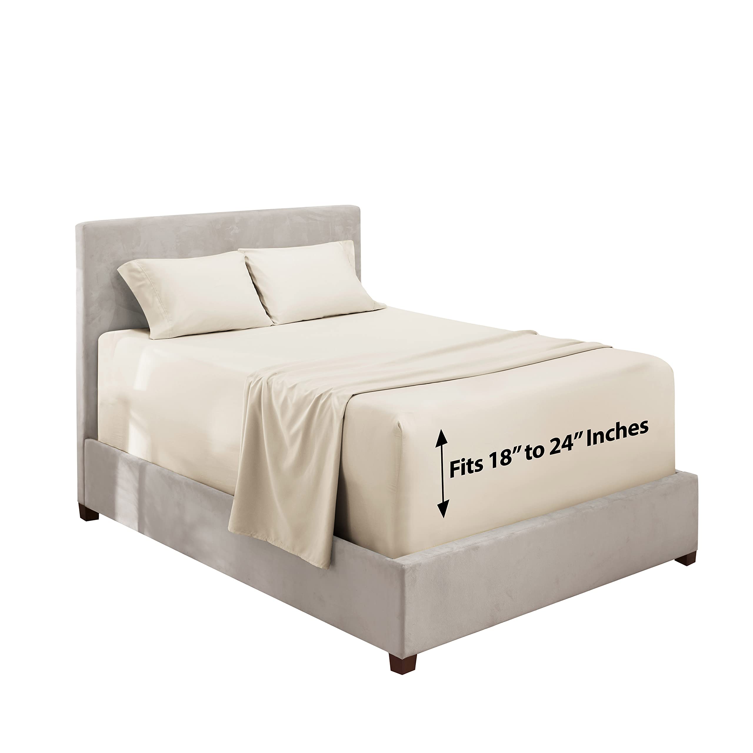 Hearth & Harbor Extra Deep Pocket Full Sheets - 4 Piece Hotel Luxury Full Sheet Set Fits Up To 24' Mattress - Ultra Soft Luxury Full Bed Sheet Set - Soft & Breathable, Full, Off White