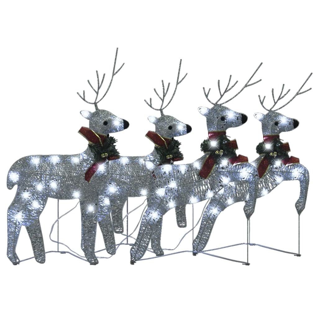 Vidaxl Christmas Reindeers 4 Pcs, Christmas Lighting Display With 80 Leds, Xmas Decoration For Indoor Outdoor, Holiday Ornament, Modern Style, Silver