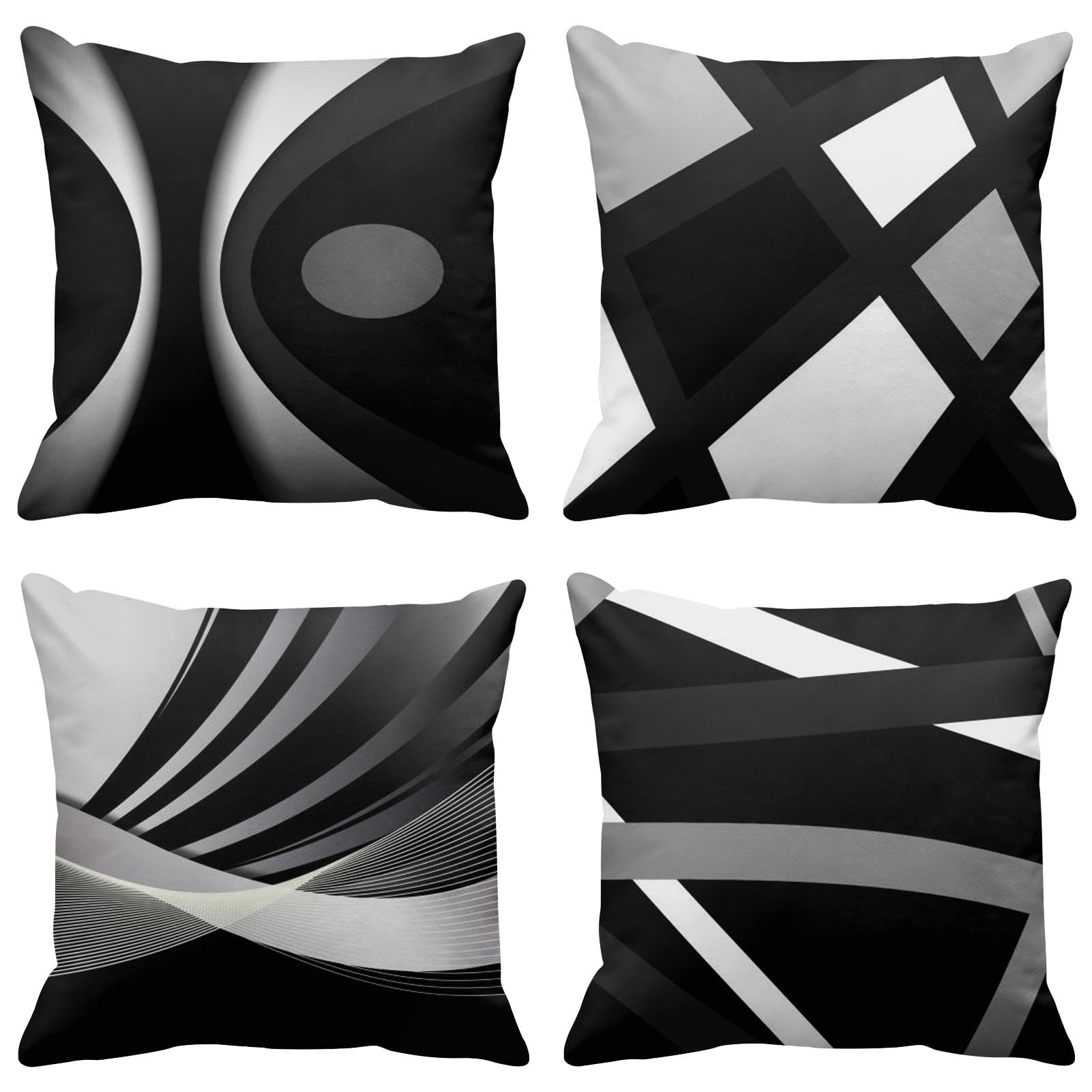 Emvency Set Of 4 Black Throw Pillow Covers Modern Abstract Grey Stripes Gray White Acrylic Bold Decorative Pillow Cases Home Dec