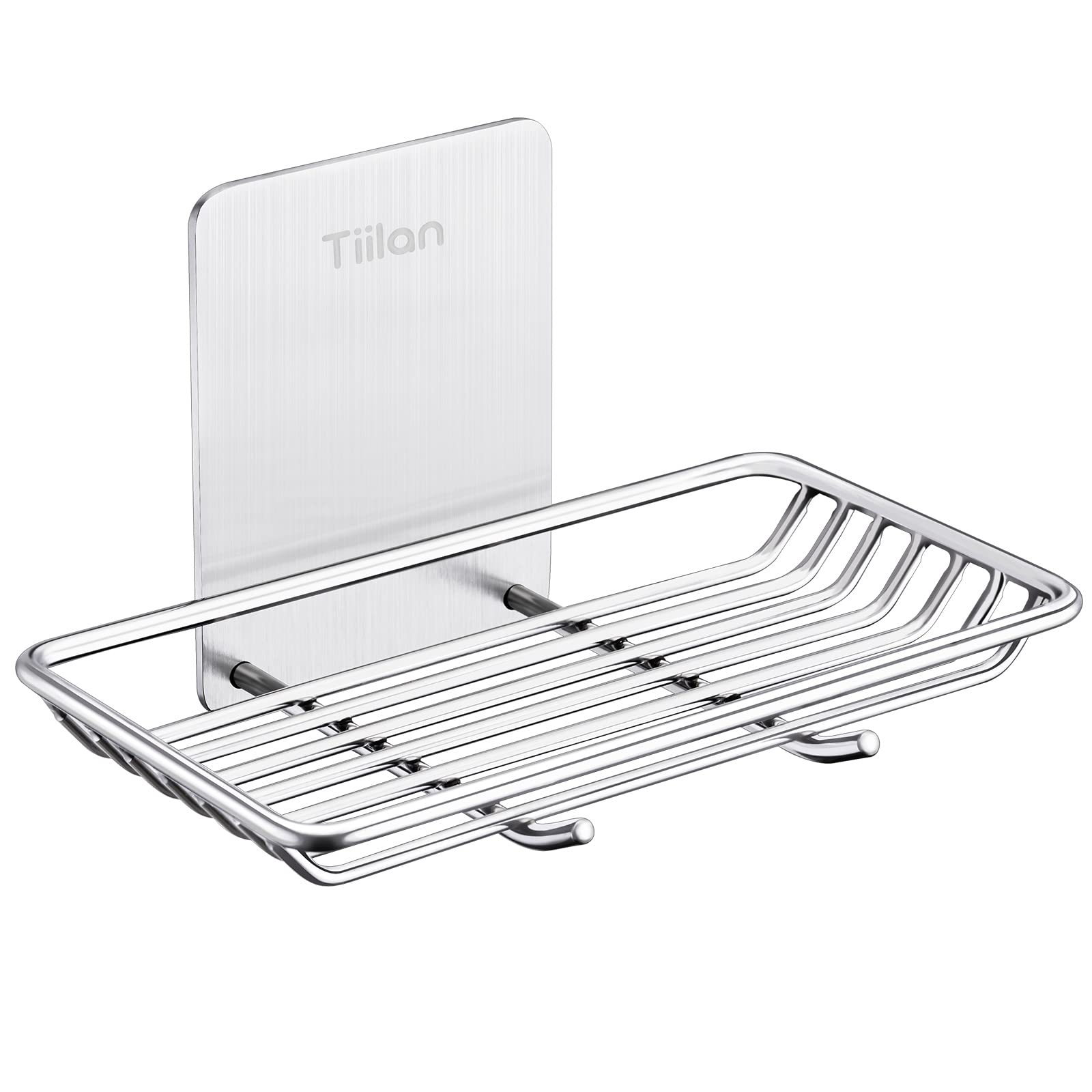 Tiilan Self Adhesive Bar Soap Dish for Shower, Bathroom Soap Holder Wall Mount - Stainless Steel, Silver