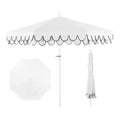 JONATHAN Y UMB1002D Tracy 9 ft. Classic MidCentury Scalloped Fringe Market Patio Umbrella with Auto-Tilt, Crank, Wind Vent and U