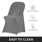 Peomeise Stretch Spandex Folding Chair Cover For Wedding Party Dining Banquet Event (Grey,12Pcs)