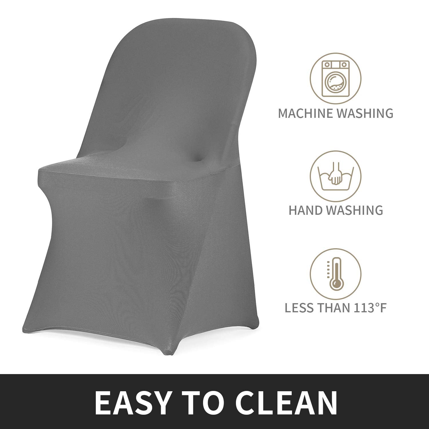 Peomeise Stretch Spandex Folding Chair Cover For Wedding Party Dining Banquet Event (Grey,12Pcs)