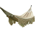 Handmade Cotton Woven Balcony Hammock Hanging Rope Chair Porch Swing With Crochet Fringe For Backyard Patio Garden Outdoor And I