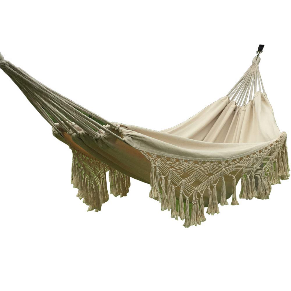 Handmade Cotton Woven Balcony Hammock Hanging Rope Chair Porch Swing With Crochet Fringe For Backyard Patio Garden Outdoor And I