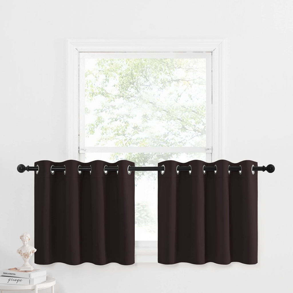 Nicetown Kitchen Curtains Window Treatments - Eyelet Top Home Fashion Blackout Curtains Tailored Drapes For Cafe (Toffee Brown, Double Piece, W52 X L24 1.2 Inches Header)