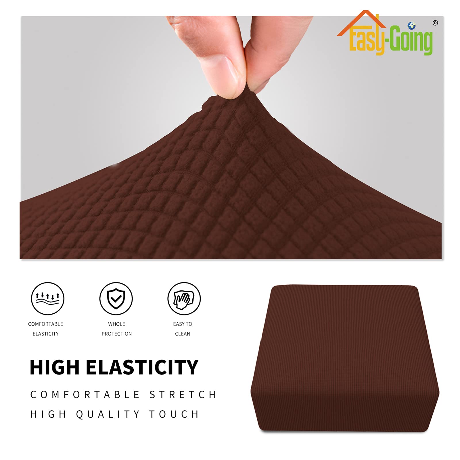 Easy-Going Stretch Square Ottoman Cover Folding Storage Stool Furniture Protector Soft Rectangle Slipcover With Elastic Bottom (30X30X15Inch, Coffee)