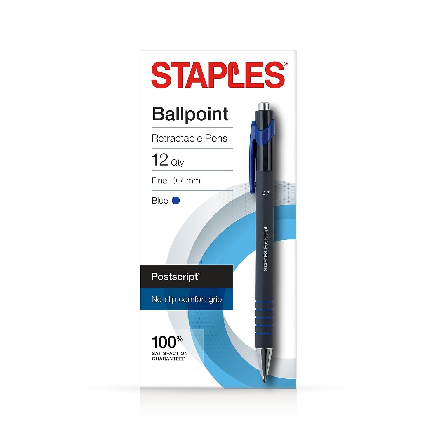 Staples 808009 Postscriptretractable Ballpoint Pens Fine Point Blue Dozen