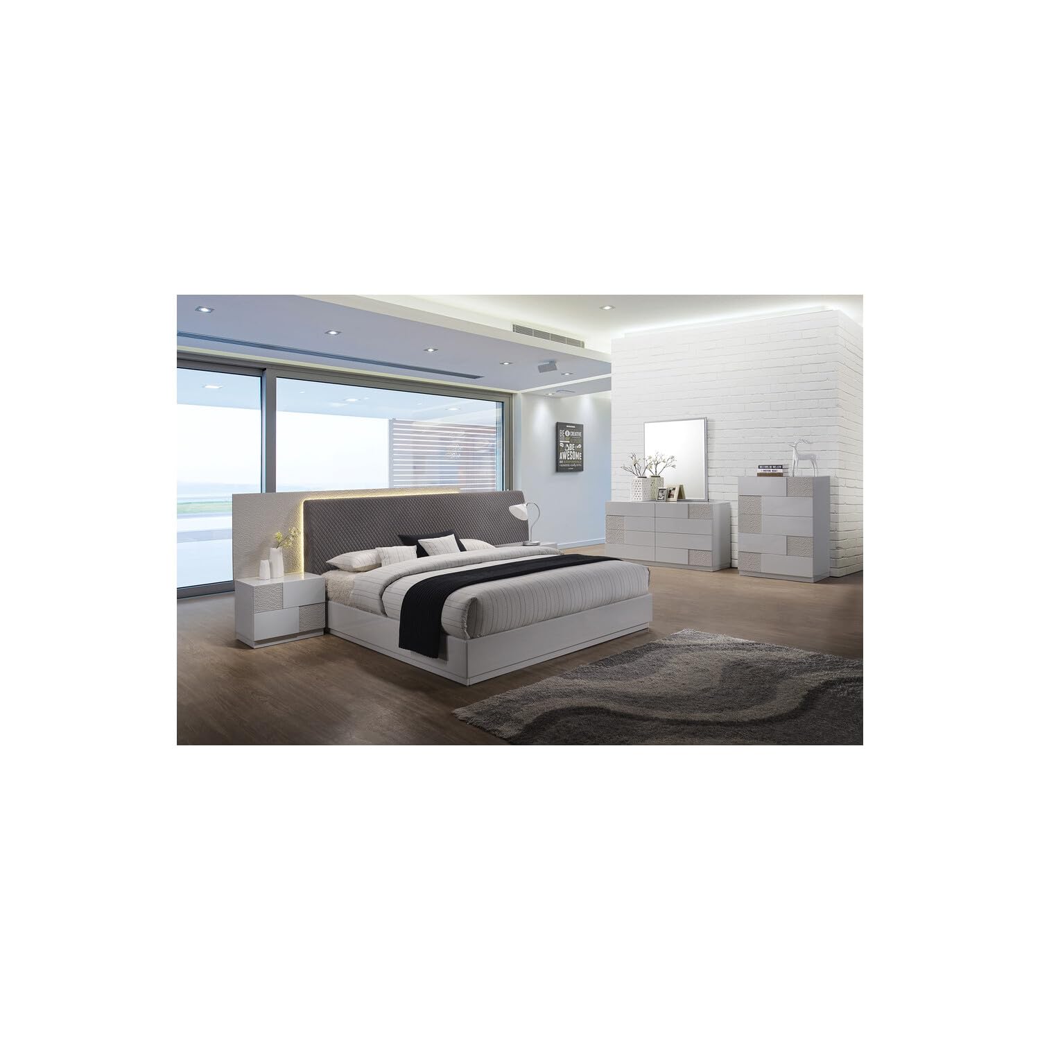 Best Master Furniture Naple, Gray Silver Line Modern Platform Bed, Cal King