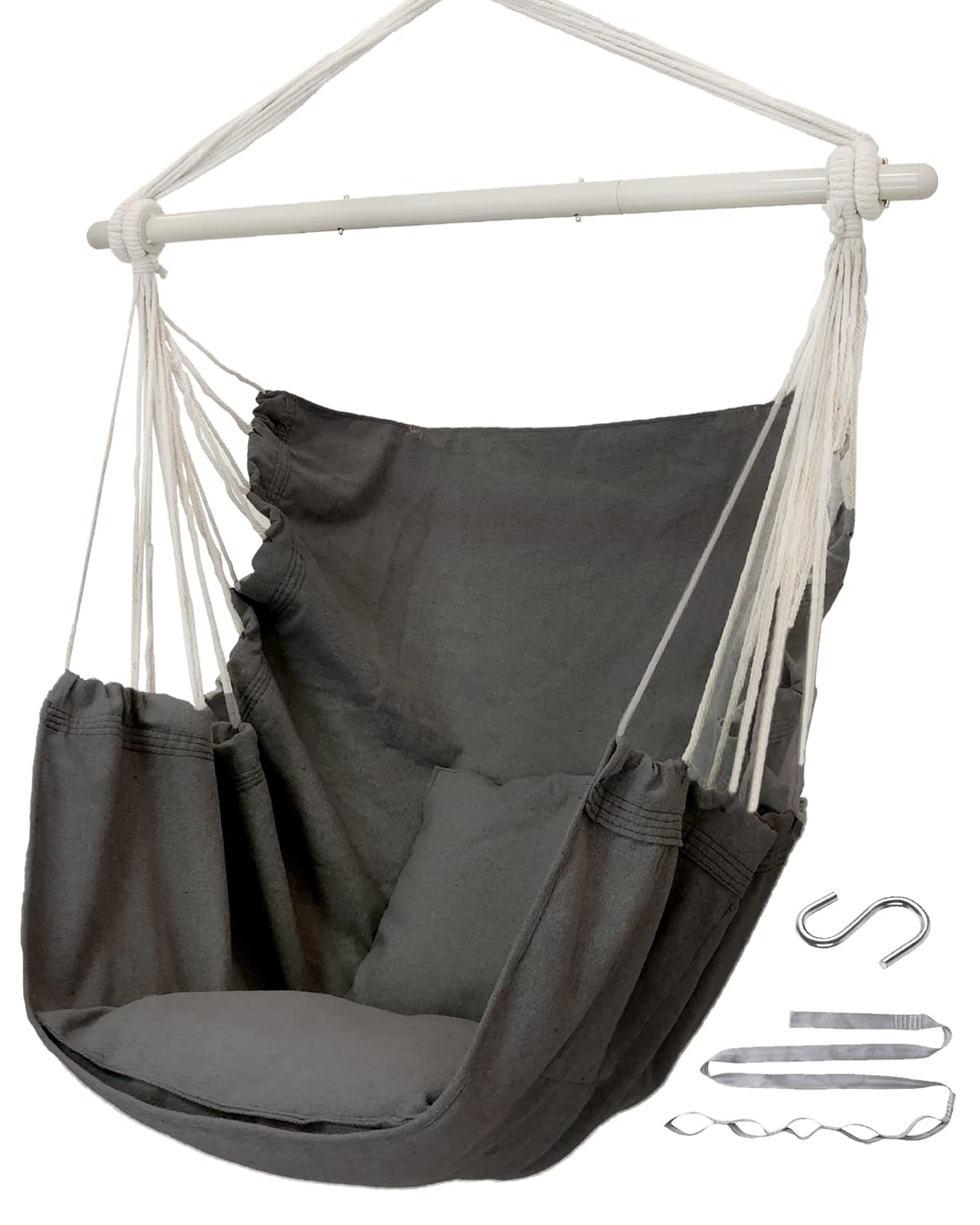 Advokair Hammock Chair Hanging Chair Swing Large Indoor With Anti-Slip Steel Spread Bar And Pocket-Max 500Lbs-2 Cushions, Perfec