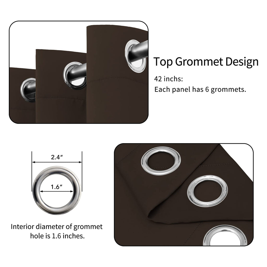 Easy-Going Blackout Curtains For Bedroom, Solid Thermal Insulated Grommet And Noise Reduction Window Drapes, Room Darkening Curtains For Living Room, 2 Panels(42X72 In, Dark Brown)