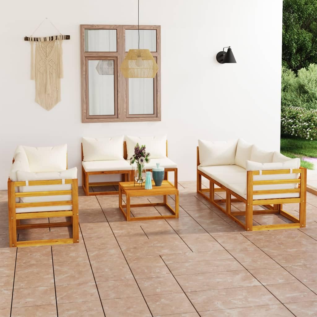 vidaXL Solid Acacia Wood Patio Lounge Set 3 Piece with Cream Cushion