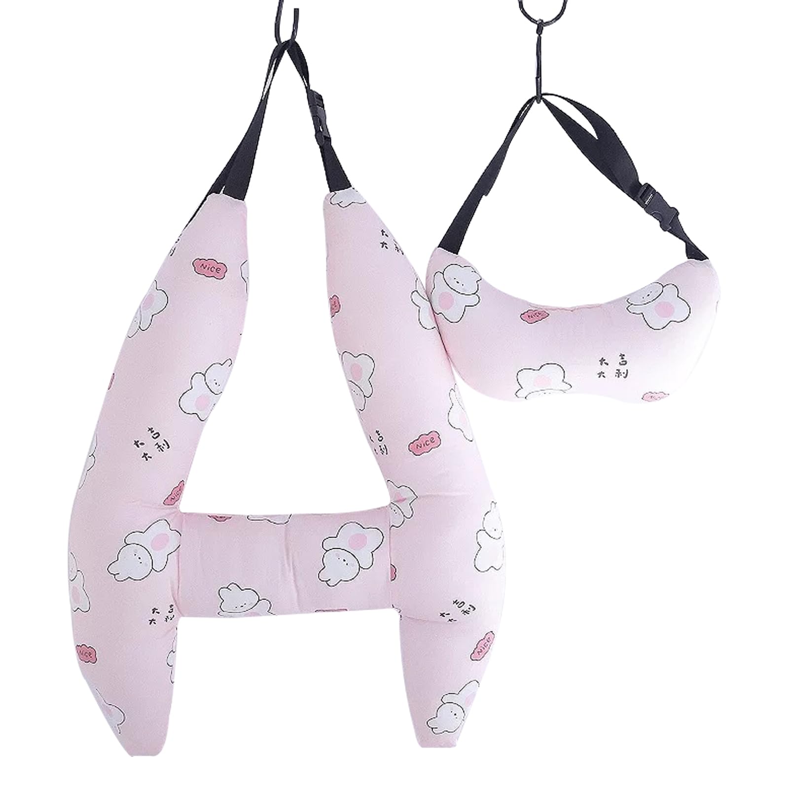 Car Pillow For Kids, H-Shape Car Seat Pillow For Kids, Portable Travel Pillow, Adjustable Neck Pillows For Long Trips (Rabbit)