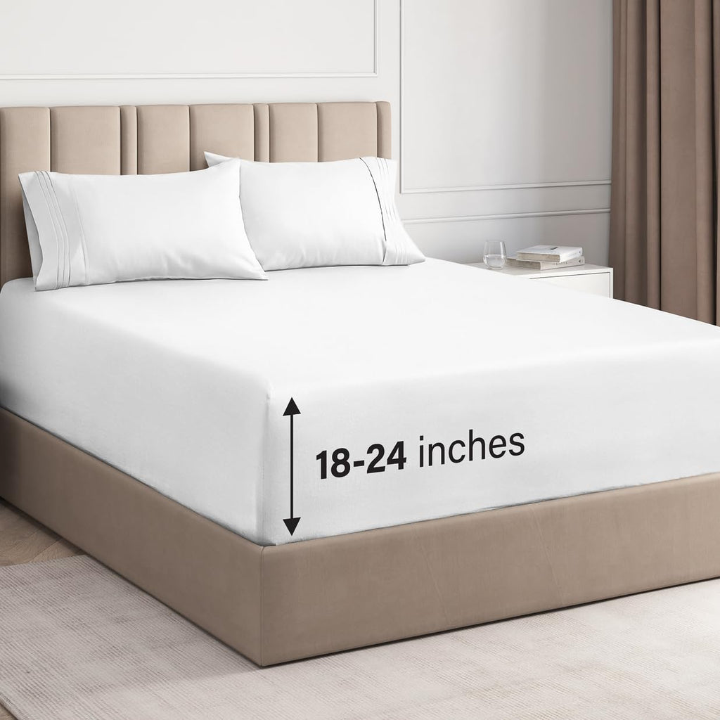 Extra Deep Pocket King Sheets - 4 Piece Breathable & Cooling Bed Sheets - Hotel Luxury Bed Sheet Set - Soft, Wrinkle Free & Comfy - Easily Fits Extra Deep Mattresses - Deep Pocket White Sheets Set