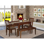 East West Furniture MILA5C-MAH-C 5 Piece Dining Set Includes a Rectangle Dining Room Table with Butterfly Leaf and 2 Linen Fabric Kitchen Chairs with 2 Benches, 36x54 Inch, Mahogany