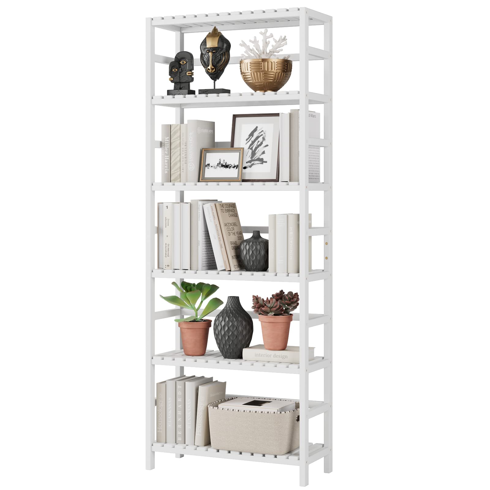 Bamjoy Bookshelf, 6 Tier Bamboo Shelf Adjustable Storage Shelves, Freestanding Tall Shelving Unit Plant Stand For Bathroom Home
