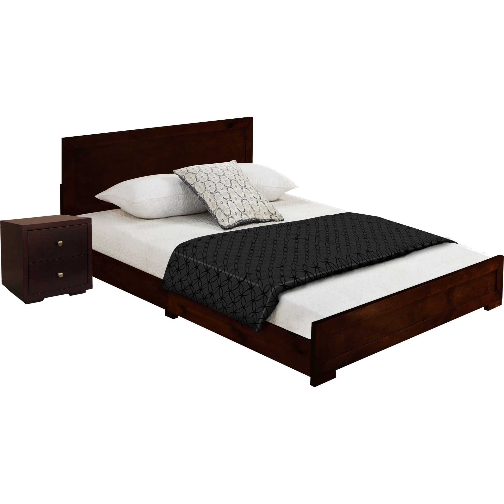 HomeRoots Moma Espresso Wood Platform Full Bed with Nightstand - Thumbnail 5