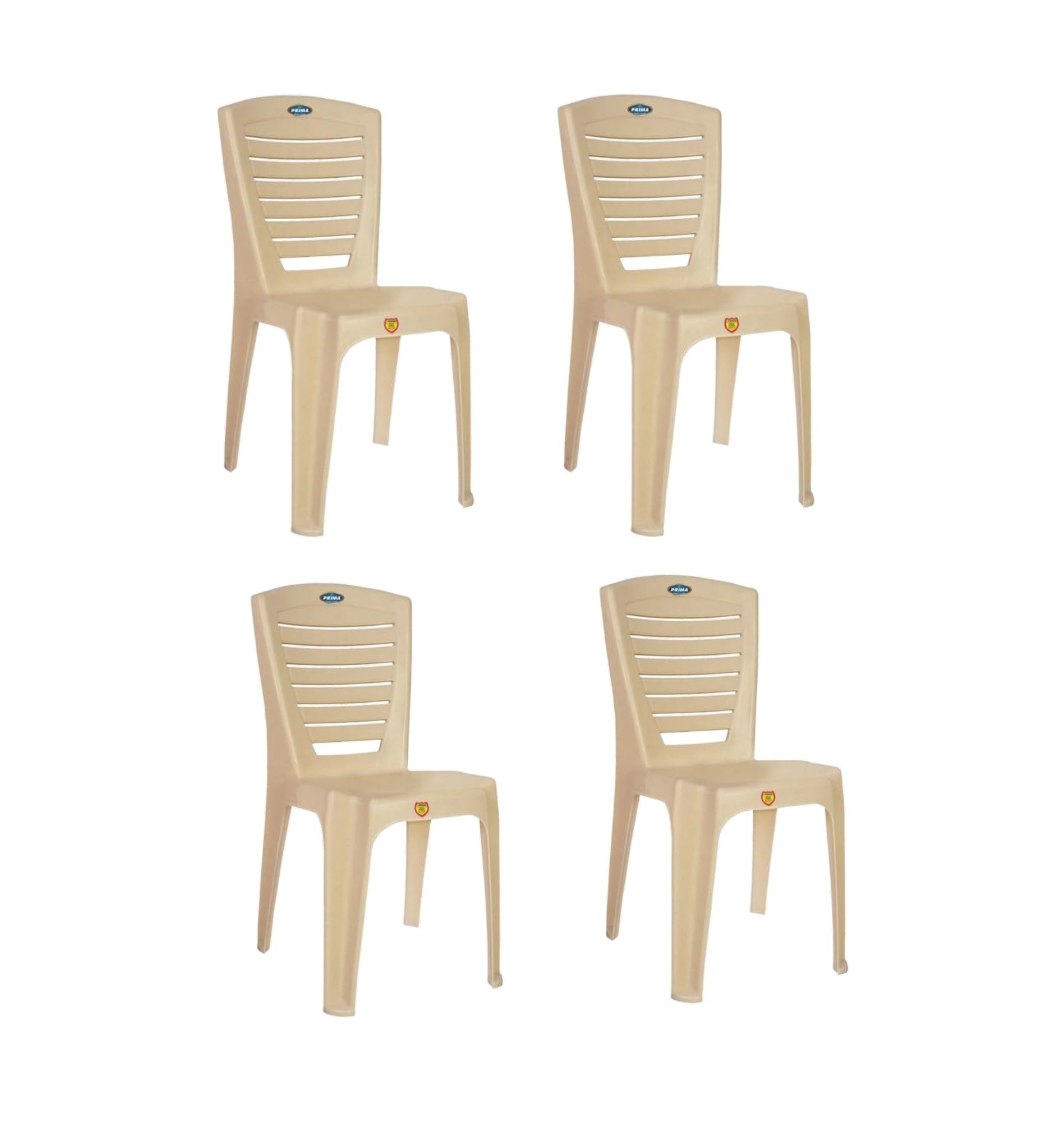 Prima Plastic Chair For Living Room | Set Of 4 | Chair For Home, Living Room, Outdoor | Stackable Chair Without Arm | 100% Virgi