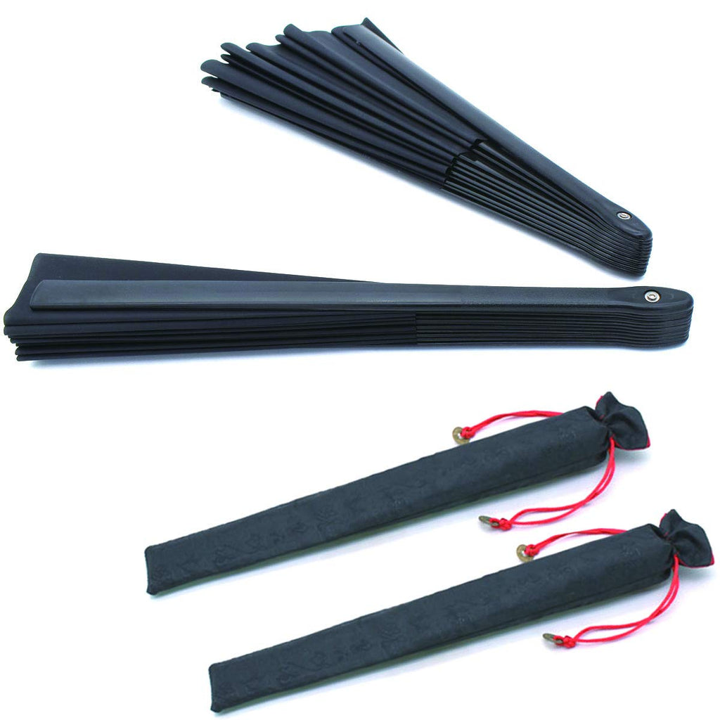 Honshen 2 Pack Large Folding Hand Fan,Black Chinese Kung Fu Tai Chi Fan Nylon-Cloth Fans For Men And Women Performance,Dance,Dec
