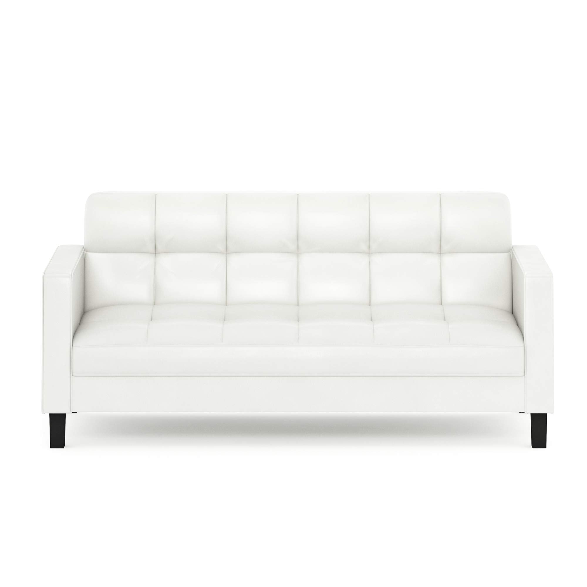 Furinno Brive Contemporary Tufted Faux Leather 3-Seater Sofa Couch For Living Room, White Faux Leather