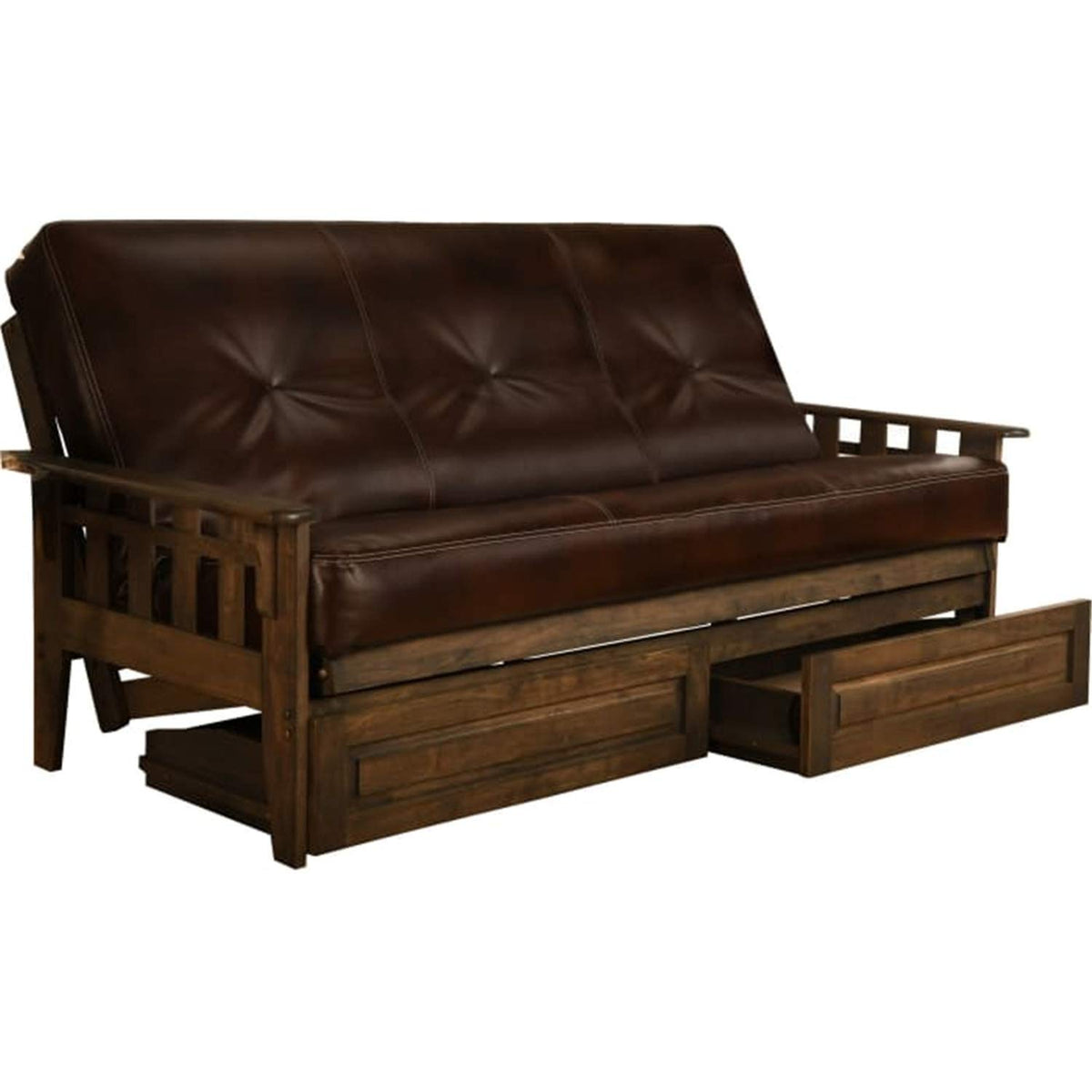 Kodiak Furniture Tucson Full Futon Set in Rustic Walnut Finish with Storage Drawers, Oregon Trail Java