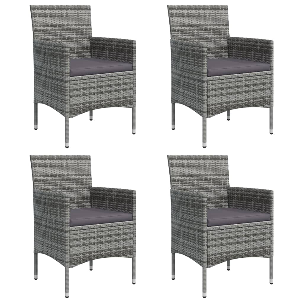 vidaXL 5-Piece Patio Dining Set with Cushions - Weather-Resistant PE Rattan Material, Steel Frame, Tempered Glass Tabletop, Comfortable Arm Chairs- Gray and Black