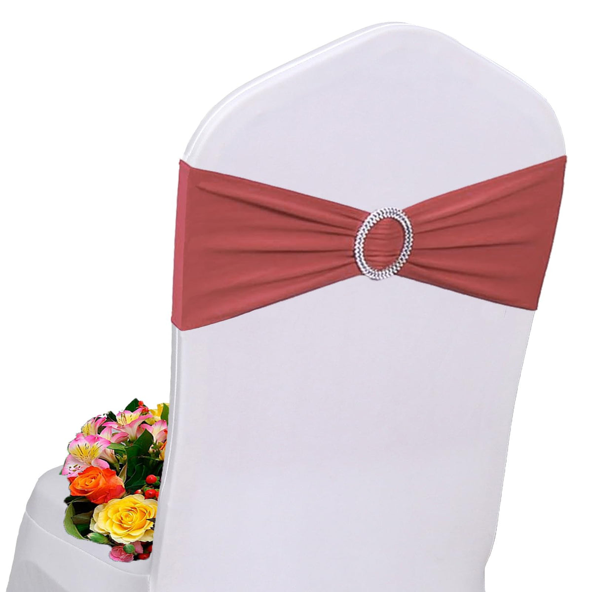 Airit Lovely Terracotta Chair Sashes 100 Pack Spandex Chair Sashes Bows Terracotta Sashes For Chairs Stretch Chair Sash Bands Wi