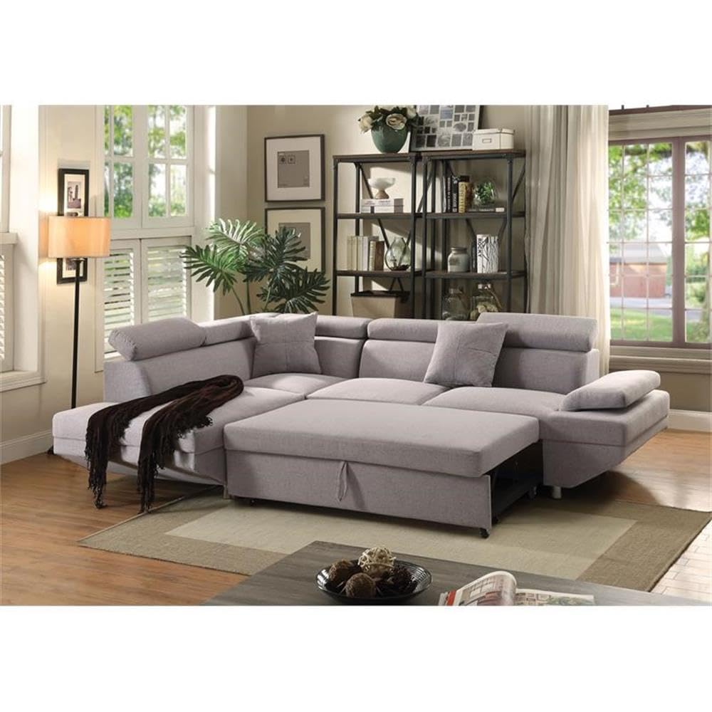 Acme Jemima Sectional Sofa with Sleeper in Gray Fabric