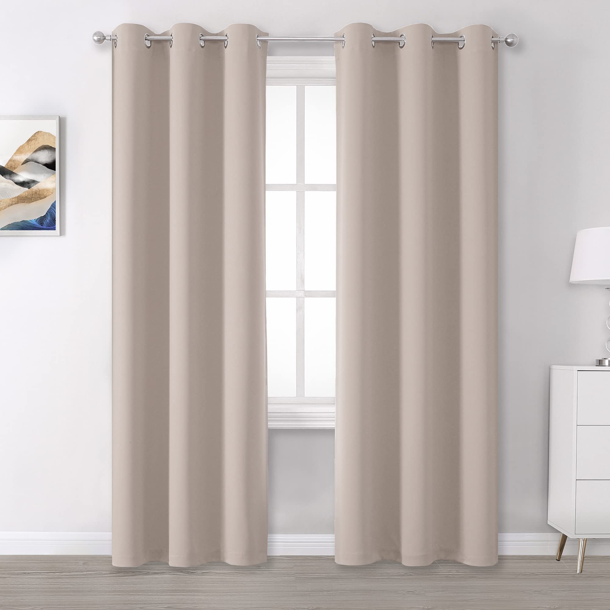 Dualife Light Brown Curtains 96 Inches Long Blackout Curtain Panels With Grommet Thermal Insulated Room Darkening Solid Widow Dr