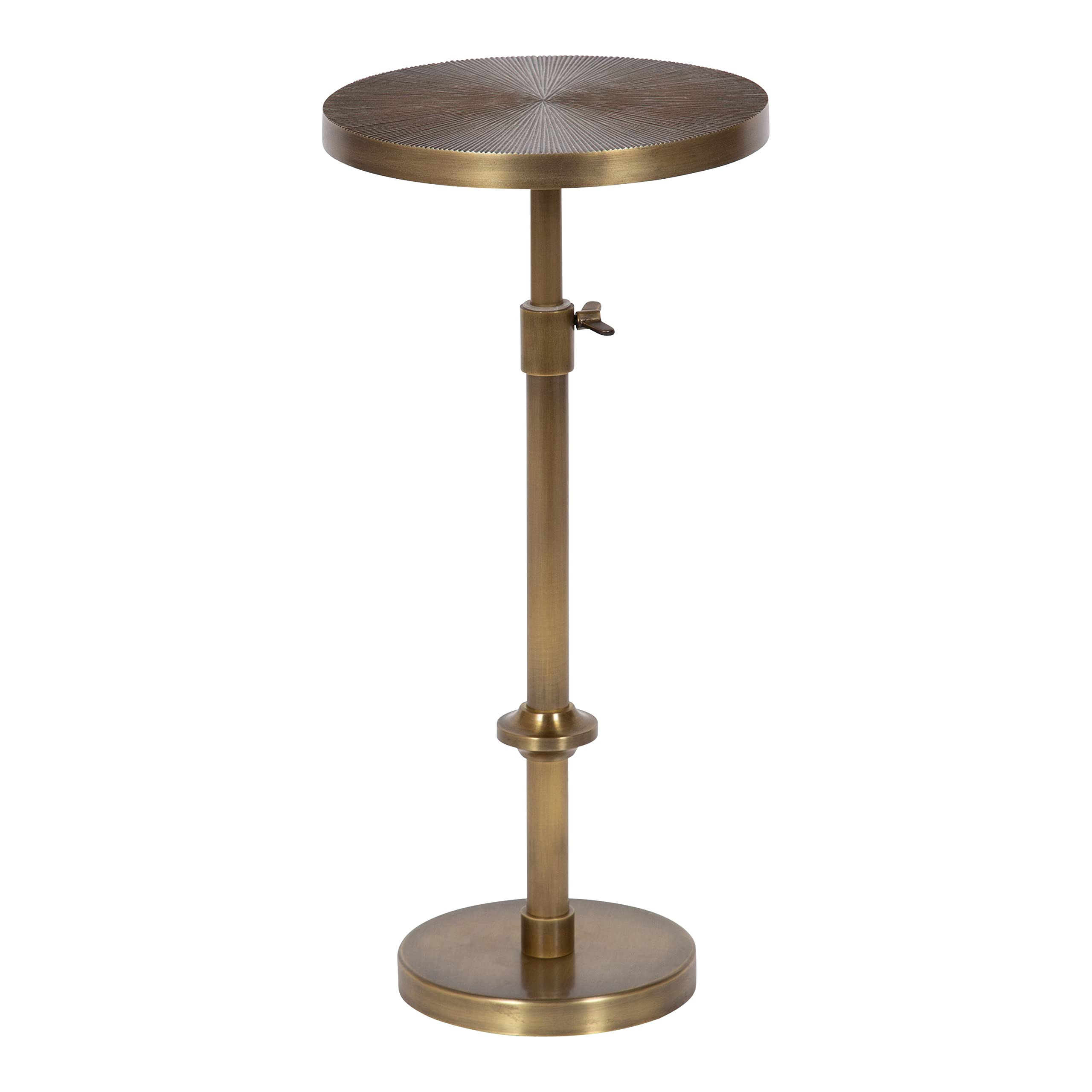 Kate and Laurel Engles Traditional Adjustable-Height Pedestal Drink Table; 10 x 10 x 30; Antique Brass; Vintage Round Indoor Met