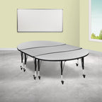 Flash Furniture Emmy 3 Piece Mobile 86" Oval Wave Flexible Grey Thermal Laminate Activity Table Set - Height Adjustable Short Legs