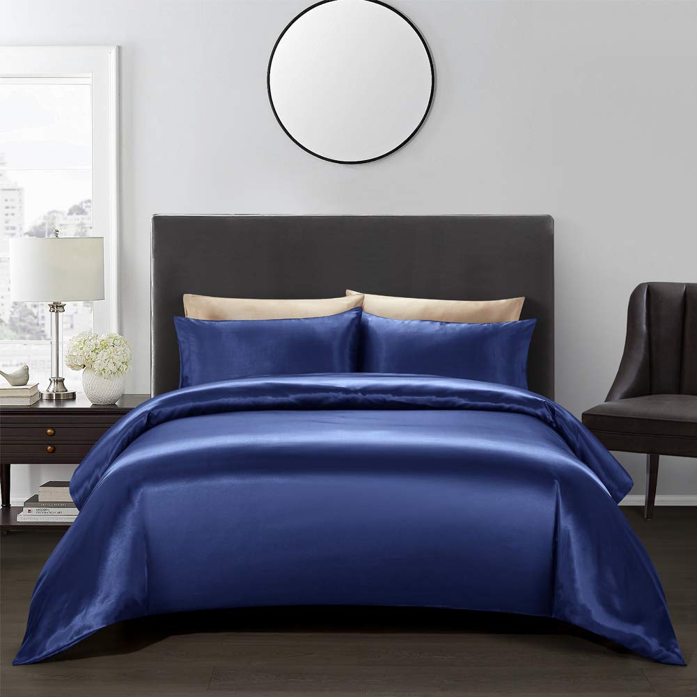 Aimay 3 Piece Satin Duvet Cover Set (1 Duvet Cover + 2 Pillowcases) Rich Silk Luxury 100% Super Soft Microfiber Bedding Collecti