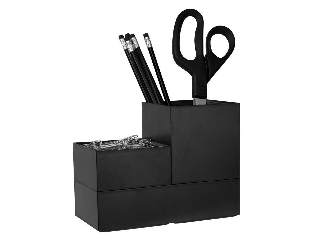 Bostitch Office Konnect Desk Organizer Accessory Tray & Storage Cup Bundle, Stacks For Desktop Storage,Makeup Organization, Blac