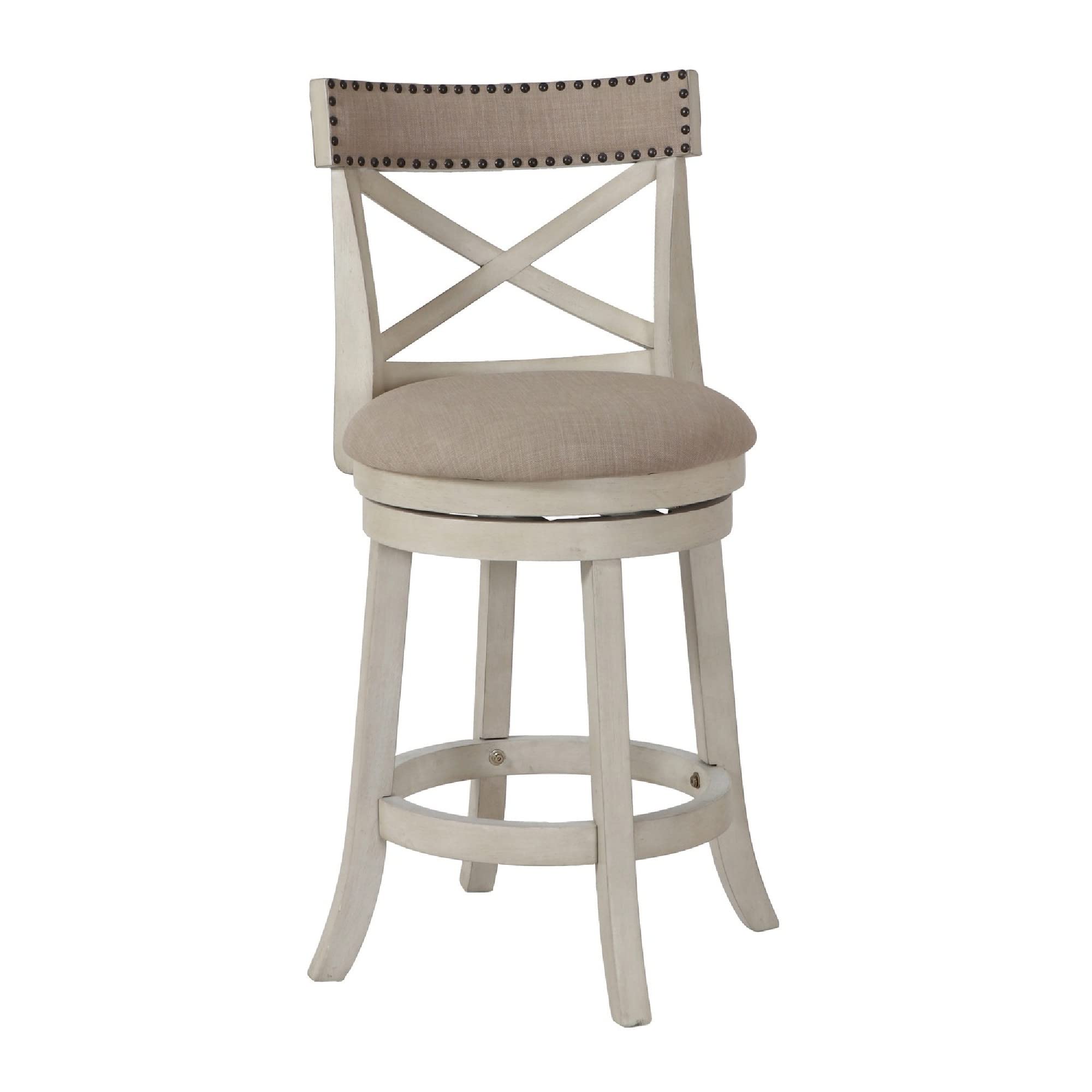 Benjara Curved X Shaped Back Swivel Counter Stool With Fabric Padded Seating